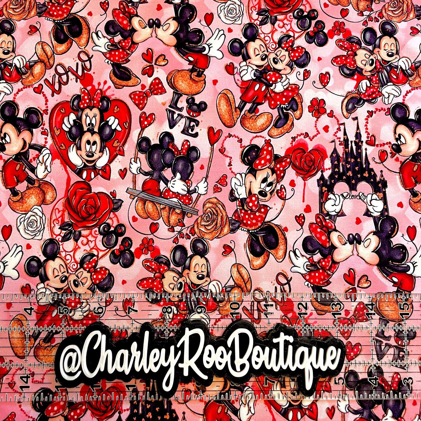 9x14 Tumbler Cut, Custom Fabric, CottonSpandex, High Quality, Mask Cut, Tumbler Fabric, Mickey and Minnie, Love, Valentines, Happily Ever After, Reg Scale