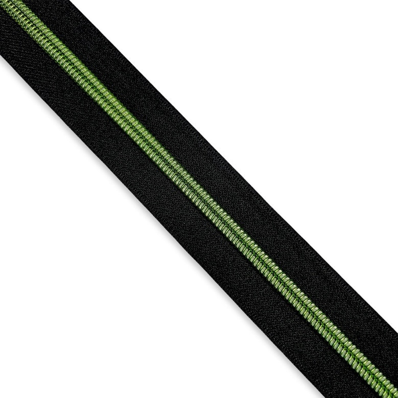 36” Cut of Zipper Tape, One Yard, Green, Nylon, Black Tape