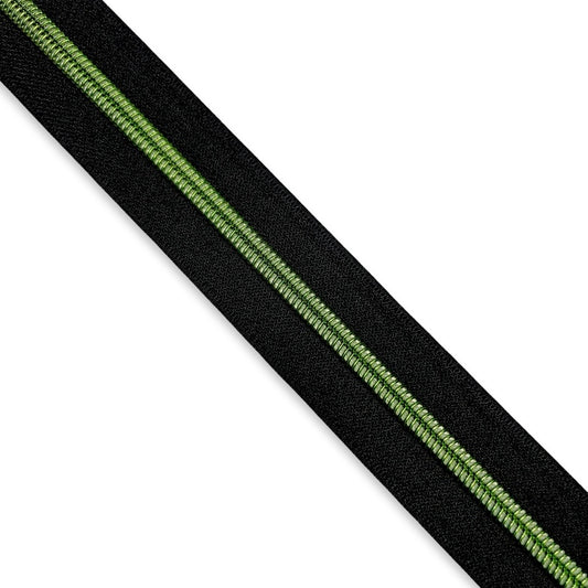 36” Cut of Zipper Tape, One Yard, Green, Nylon, Black Tape