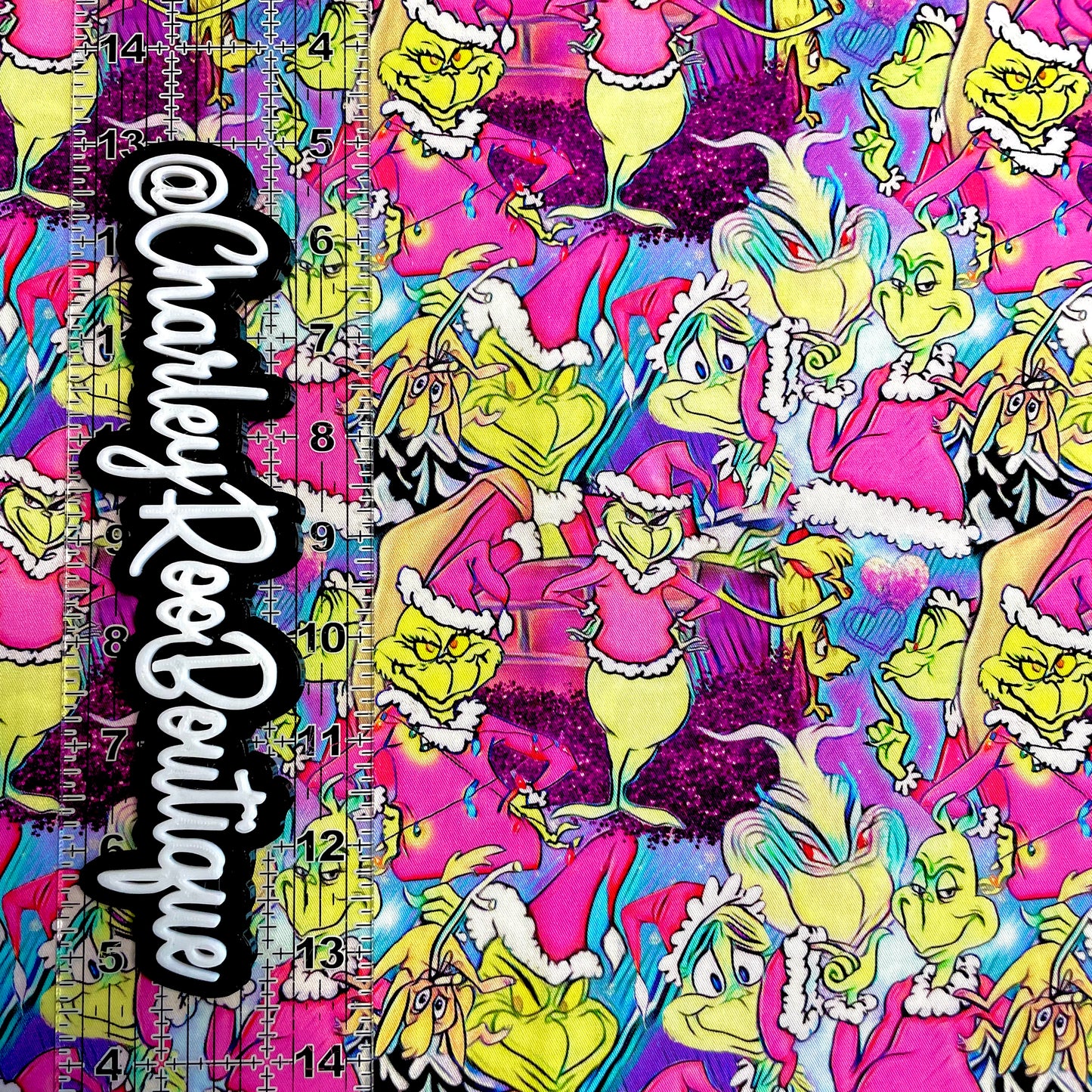 9x14 Tumbler Cut, Custom Fabric, CW Cotton Woven, High Quality, Mask Cut, Tumbler Fabric, Bright, Christmas, Grinch, Pink, New