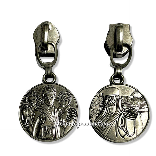 Zipper Pull, HP, Teacher and Students, Double Sided, Antique Nickel