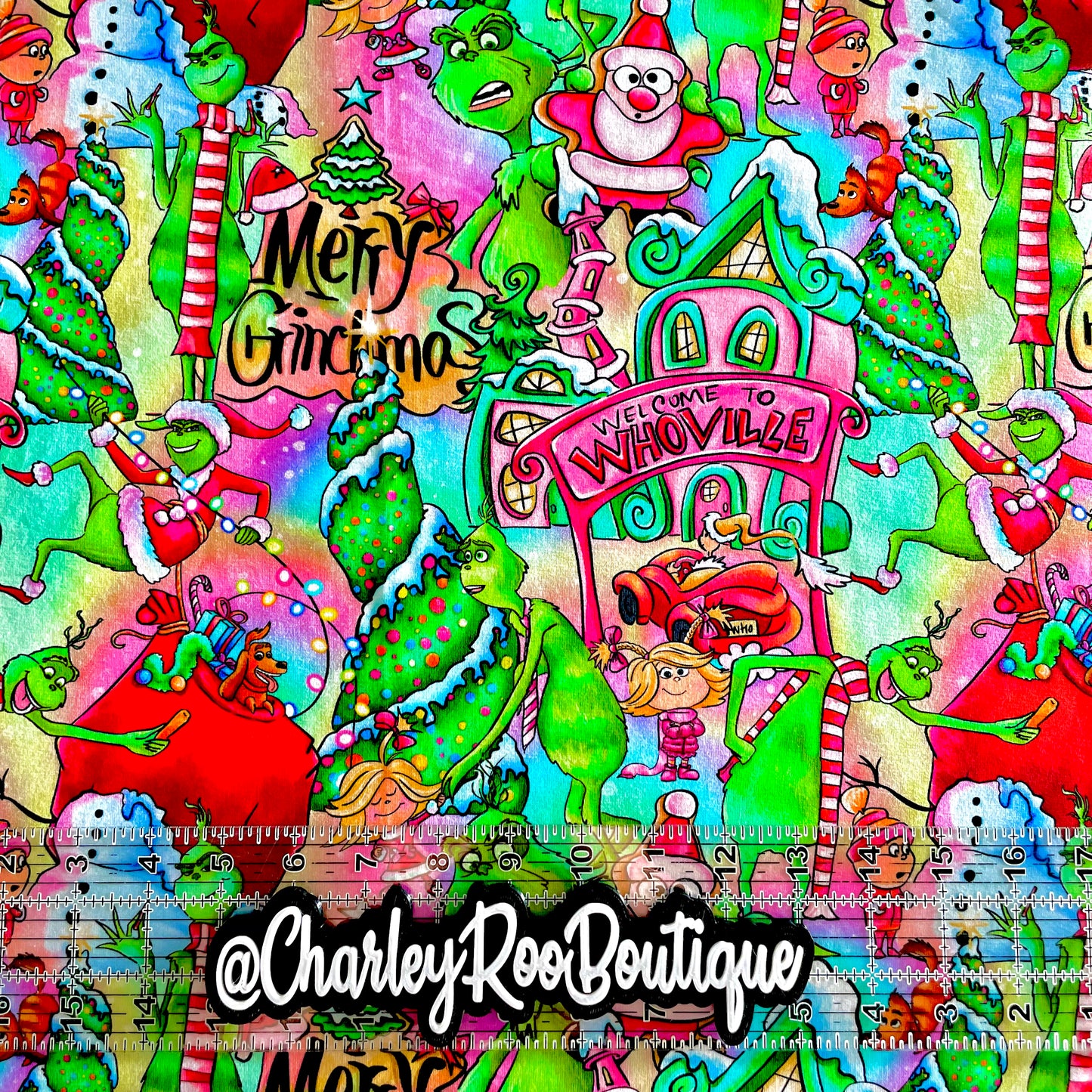 9x14 Tumbler Cut, Custom Fabric, CottonSpandex, High Quality, Mask Cut, Tumbler Fabric, Bright, Grinch, GZ, Large Scale