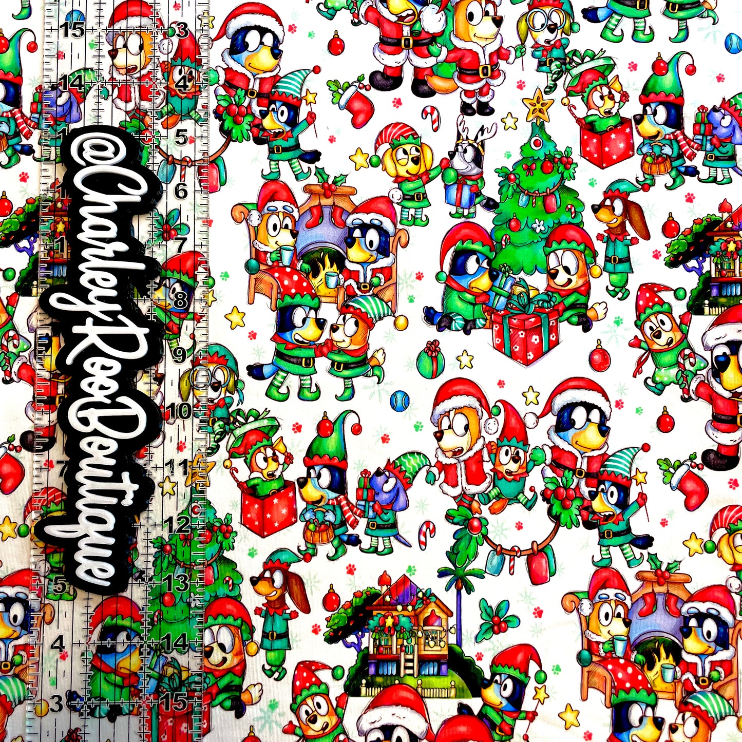 9x14 Tumbler Cut, Custom Fabric, CottonSpandex, High Quality, Mask Cut, Tumbler Fabric, Bluey, Christmas, White, New