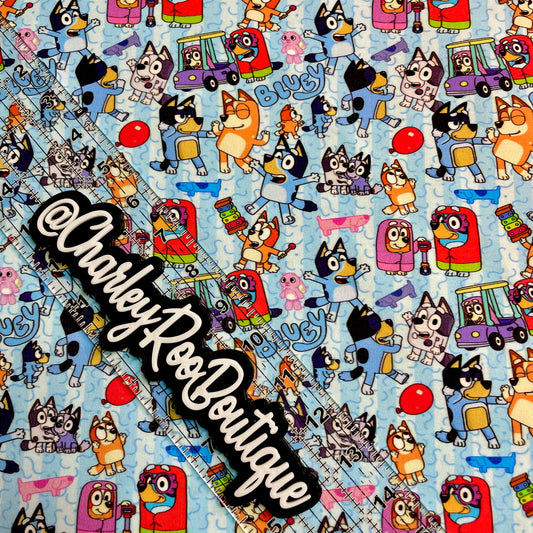 Exclusive, 9x14 Tumbler Cut, Custom Fabric, CottonSpandex, High Quality, Tumbler Fabric, CRB, Long Dog, Bluey Stripe