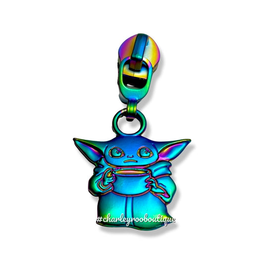 Zipper Pull, Coffee Yoda, Matte Rainbow