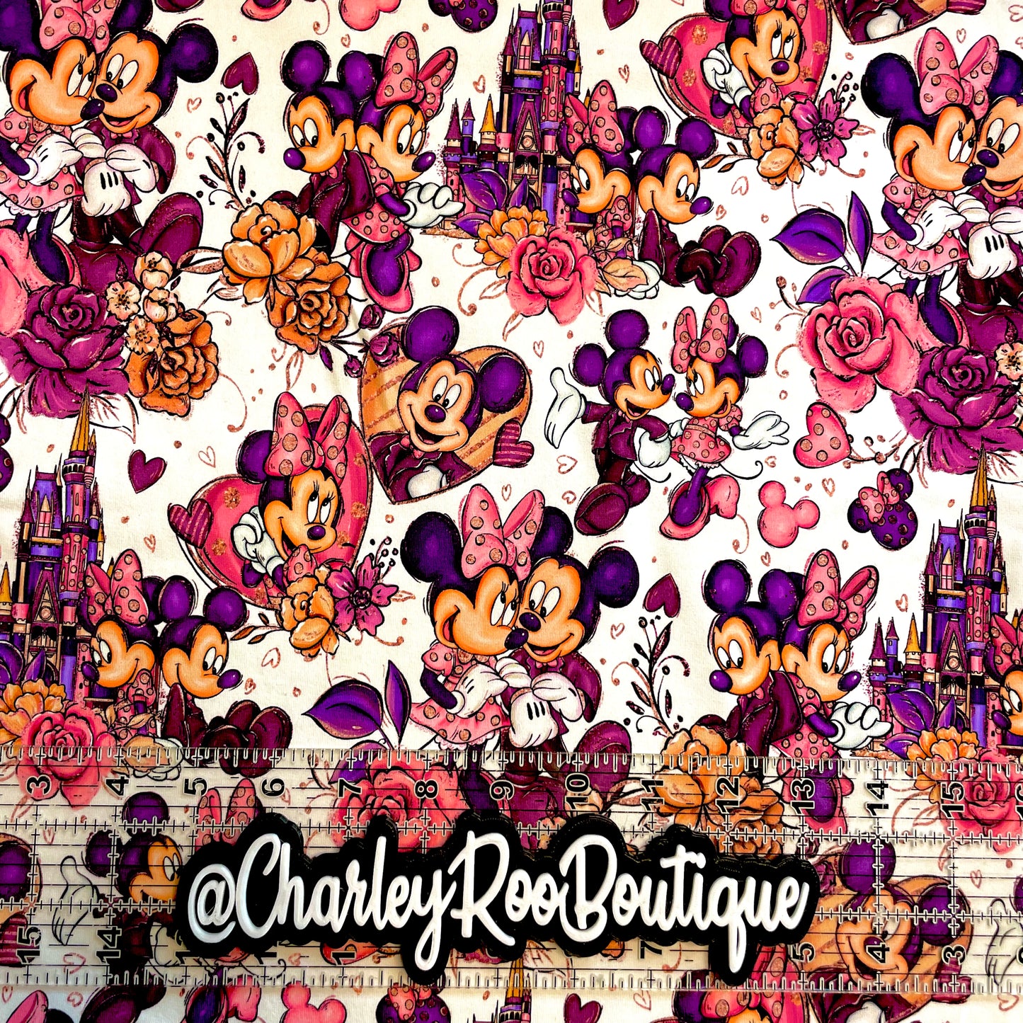 9x14 Tumbler Cut, Custom Fabric, CottonSpandex, High Quality, Mask Cut, Tumbler Fabric, Minnie, Blushing Mouse Main, Purple, Beautiful