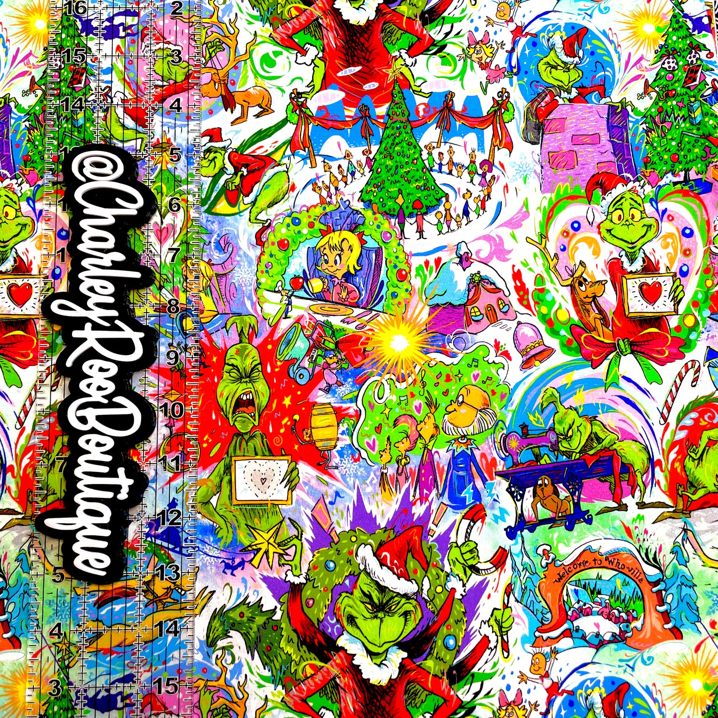 9x14 Tumbler Cut, Custom Fabric, CottonSpandex, High Quality, Mask Cut, Tumbler Fabric, Christmas, Xmas, Grinch, Artistic, Colorful