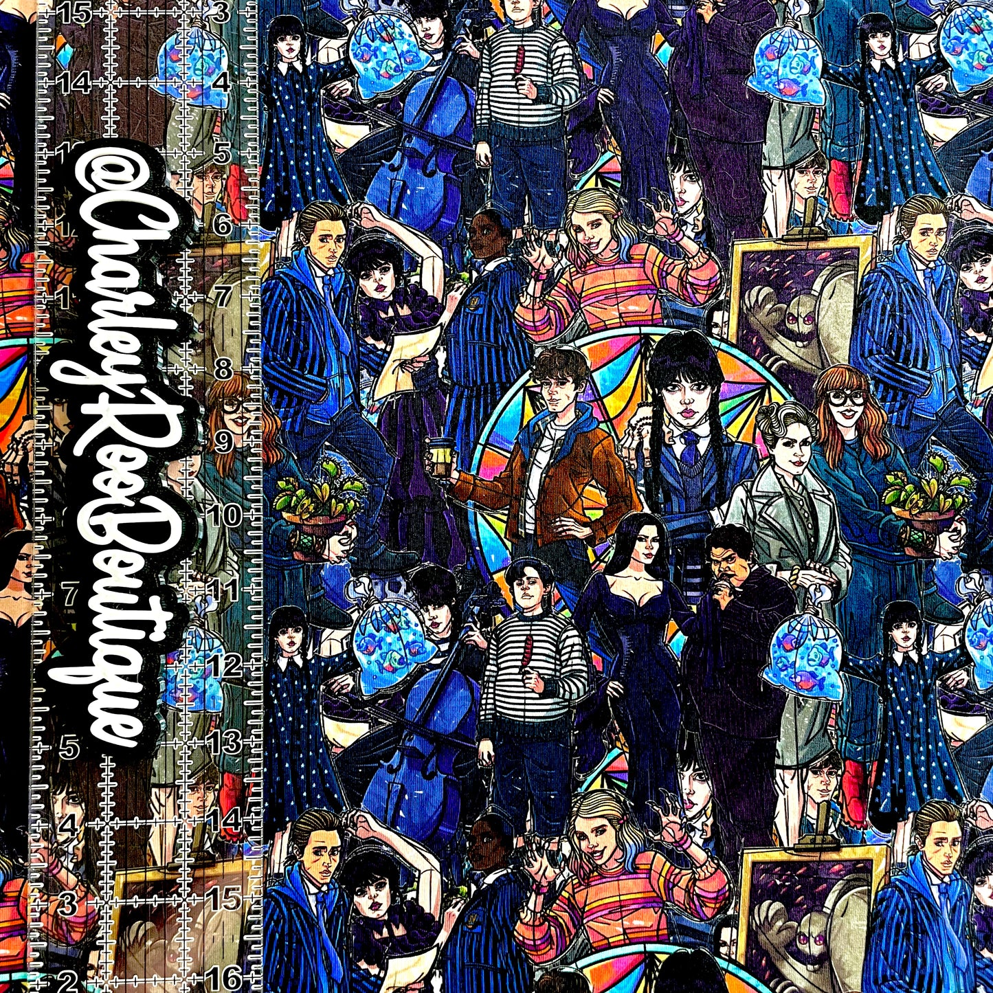 9x14 Tumbler Cut, Custom Fabric, CottonSpandex, High Quality, Mask Cut, Tumbler Fabric, ACHM, Blue, Wednesday, Nevermore