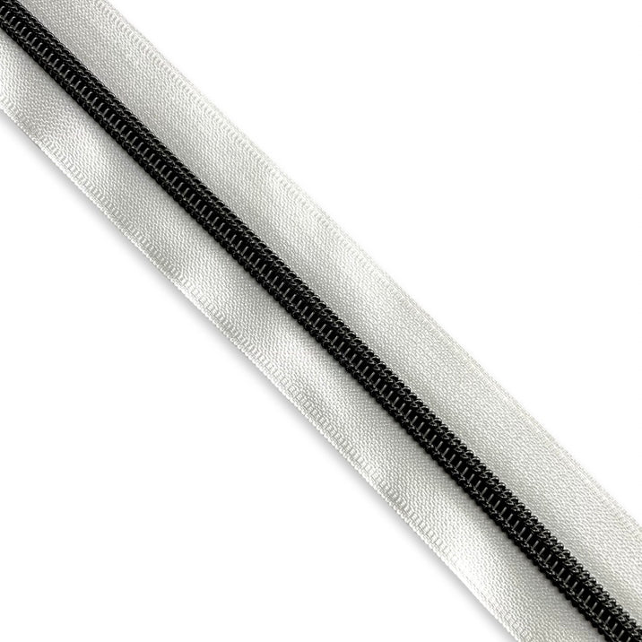 36” Cut of Zipper Tape, One Yard, White Tape, Gunmetal Coils, Nylon