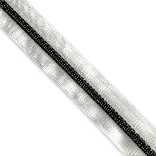36” Cut of Zipper Tape, One Yard, White Tape, Gunmetal Coils, Nylon