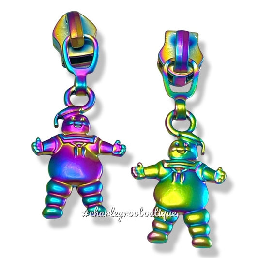 Zipper Pull, Marshmallow Man, Matte Rainbow