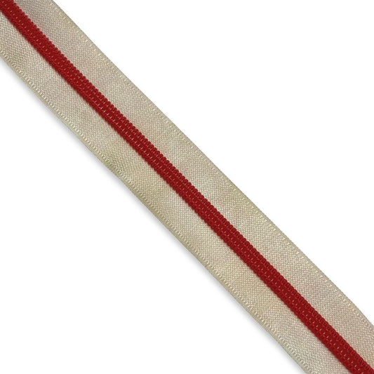 36” Cut of Zipper Tape, One Yard, RED, Nylon, Cream Tape