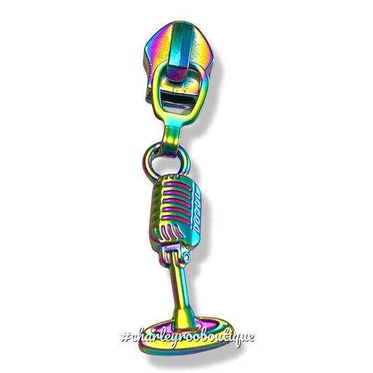 Zipper Pull, Microphone, Music, Matte Rainbow