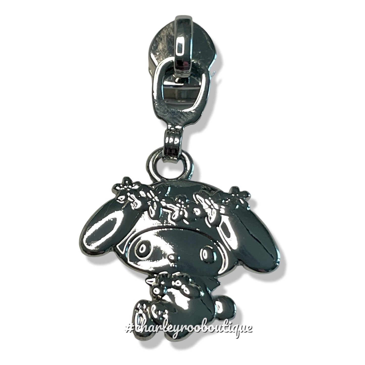 Zipper Pull, Sanrio Floral Bunny, Silver
