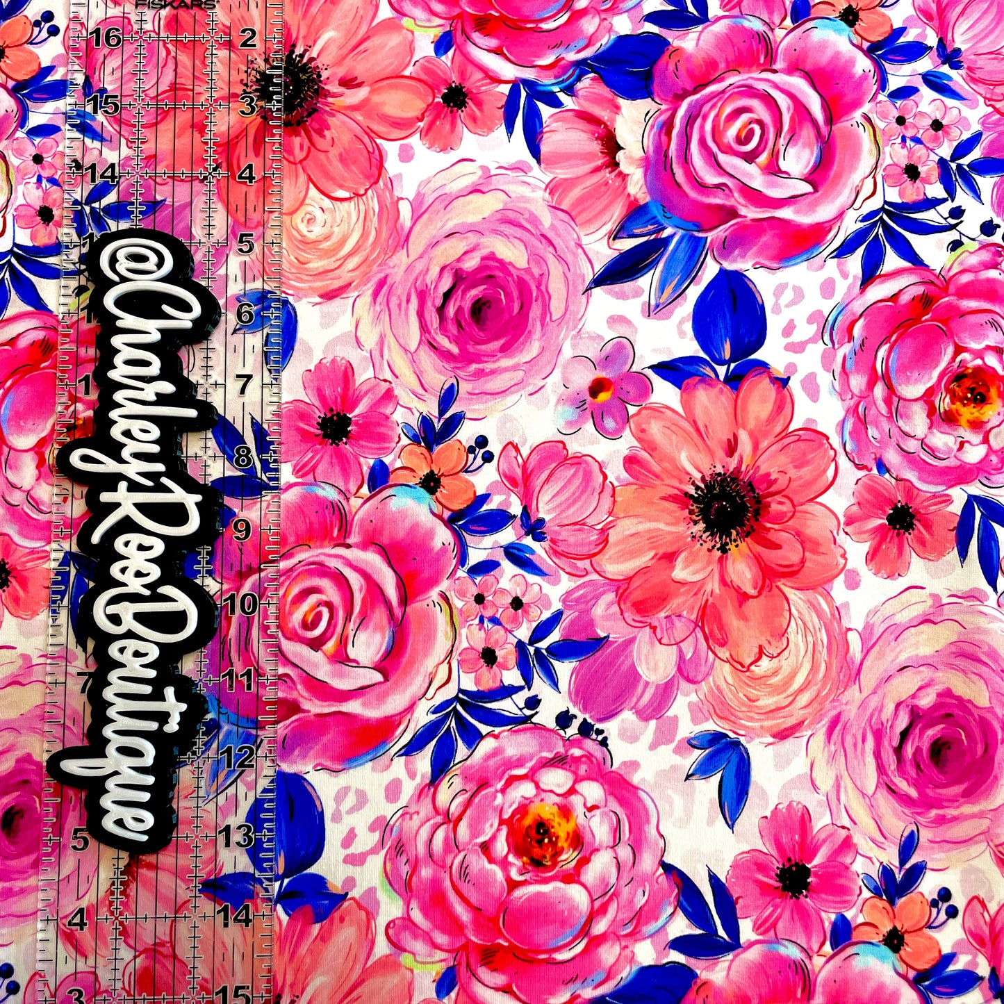 9x14 Tumbler Cut, Custom Fabric, CottonSpandex, High Quality, Mask Cut, Tumbler Fabric, Leopard Lady, Floral, Pink and Blue, Large