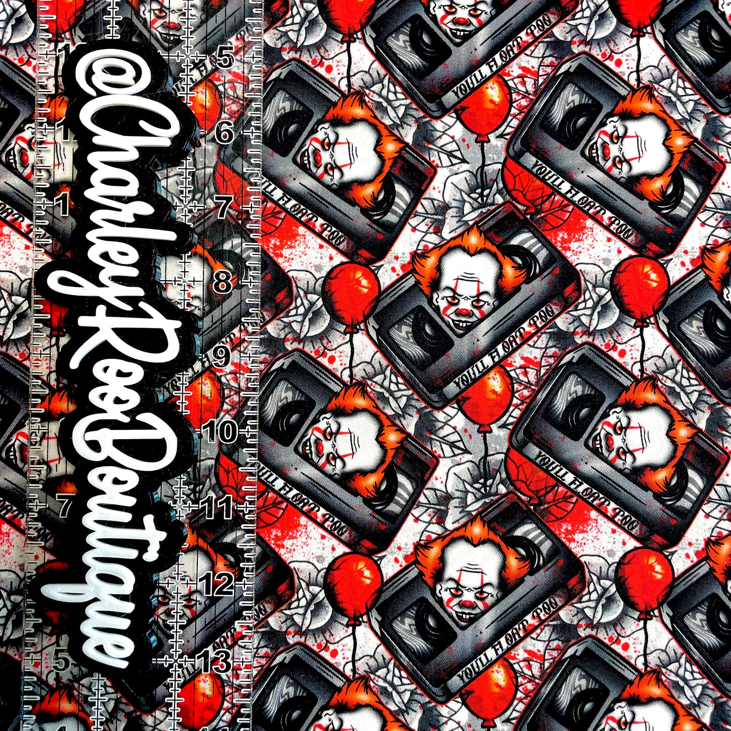 9x14 Tumbler Cut, Custom Fabric, CW Cotton Woven, High Quality, Tumbler Fabric, Halloween, Horror Clown, You’ll Float Too Tapes
