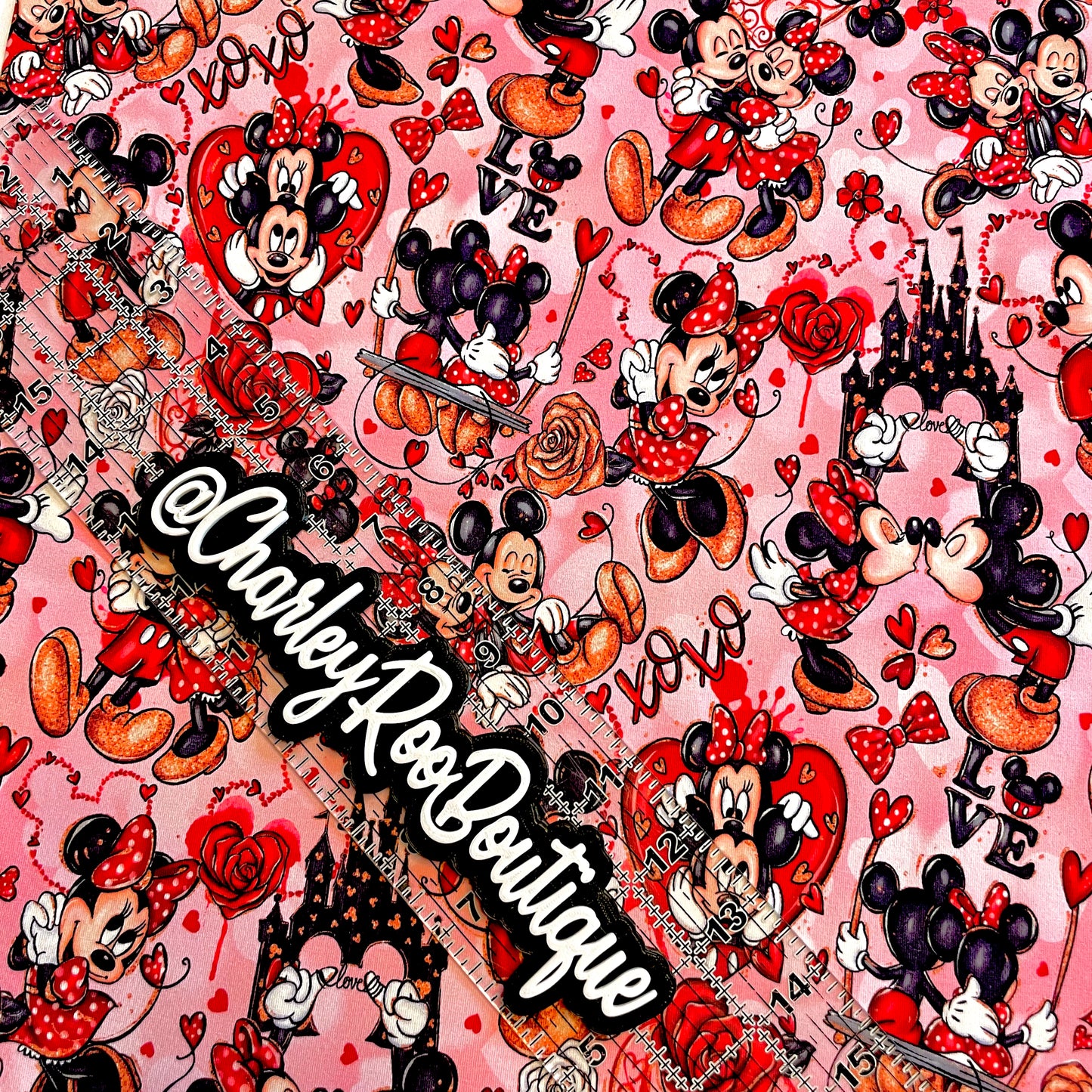 9x14 Tumbler Cut, Custom Fabric, CottonSpandex, High Quality, Mask Cut, Tumbler Fabric, Mickey and Minnie, Love, Valentines, Happily Ever After, Reg Scale