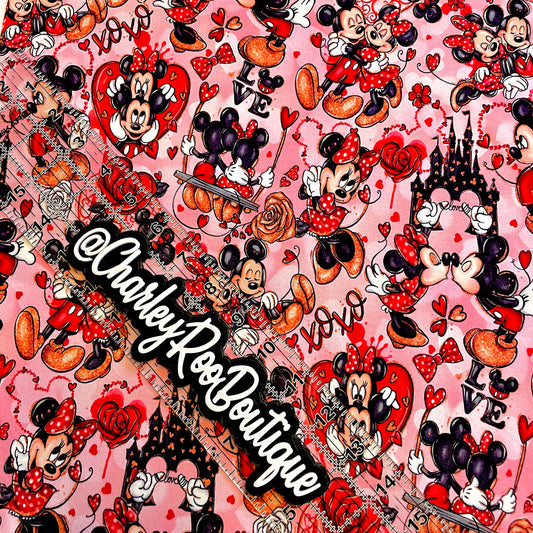 9x14 Tumbler Cut, Custom Fabric, CottonSpandex, High Quality, Mask Cut, Tumbler Fabric, Mickey and Minnie, Love, Valentines, Happily Ever After, Reg Scale