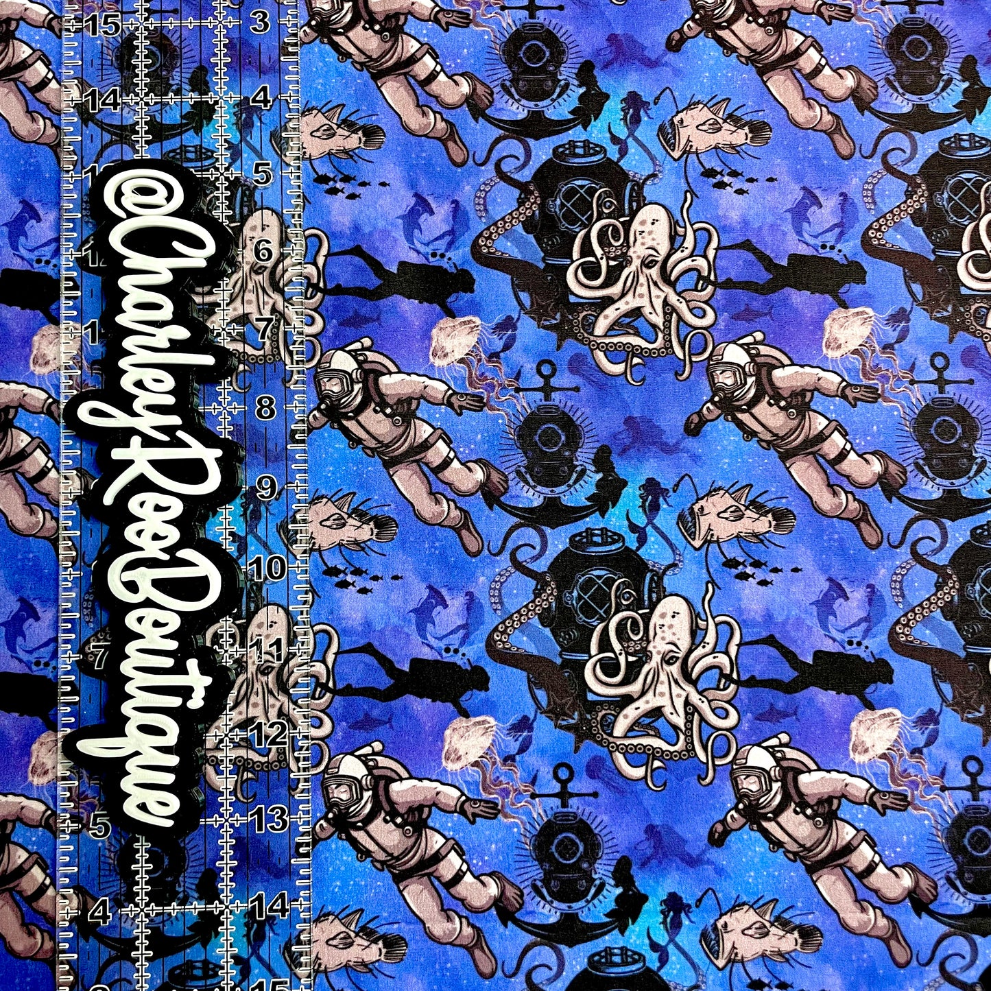 Exclusive, 9x14 Tumbler Cut, Custom Fabric, CW Cotton Woven, High Quality, Tumbler Fabric, Octopus, Deep Sea Diver