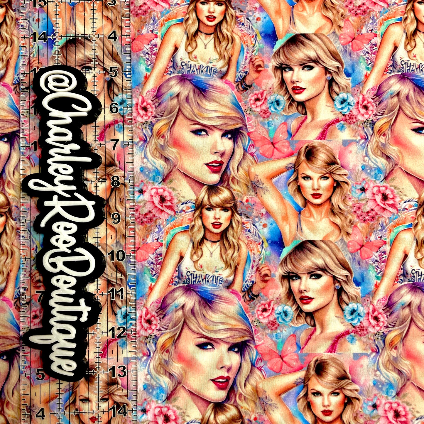 Exclusive, 9x14 Tumbler Cut, Custom Fabric, CottonSpandex, High Quality, Tumbler Fabric, Swiftie, Pink & Blue Floral TSwift, Smaller Scale
