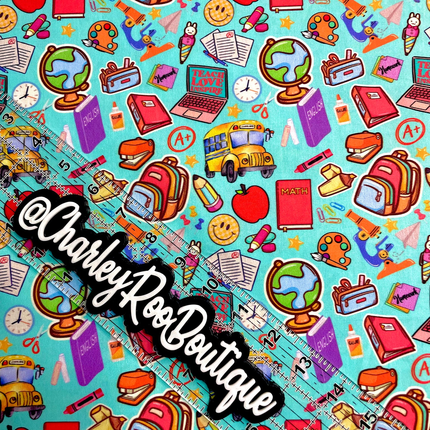 Exclusive, 9x14 Tumbler Cut, Custom Fabric, CW Cotton Woven, High Quality, Tumbler Fabric, Blue, School Elements