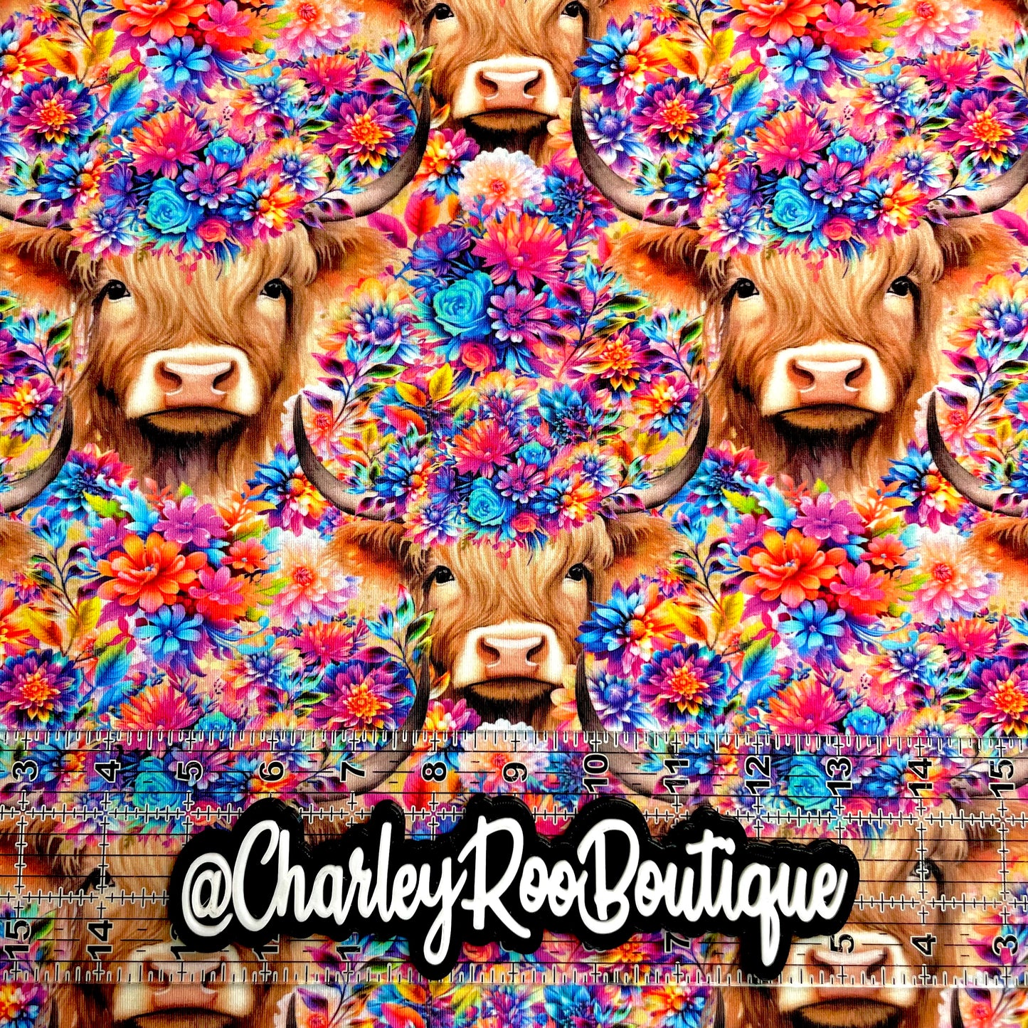Exclusive, 9x14 Tumbler Cut, Custom Fabric, CottonSpandex, High Quality, Tumbler Fabric, Vibrant Floral, Highland Cows