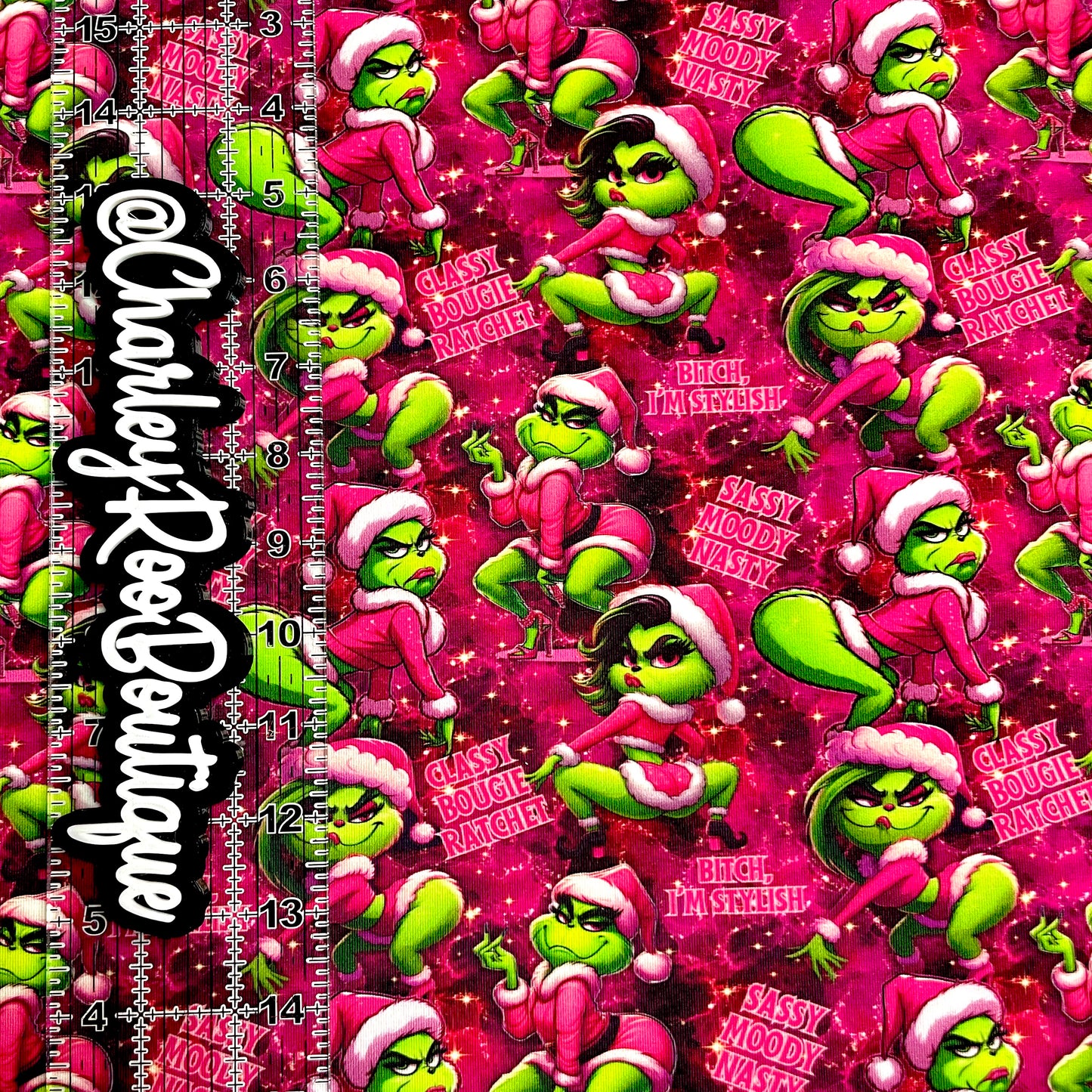 Exclusive, 9x14 Tumbler Cut, Custom Fabric, CottonSpandex, High Quality, Tumbler Fabric, Bougie Grinch Girl With Words