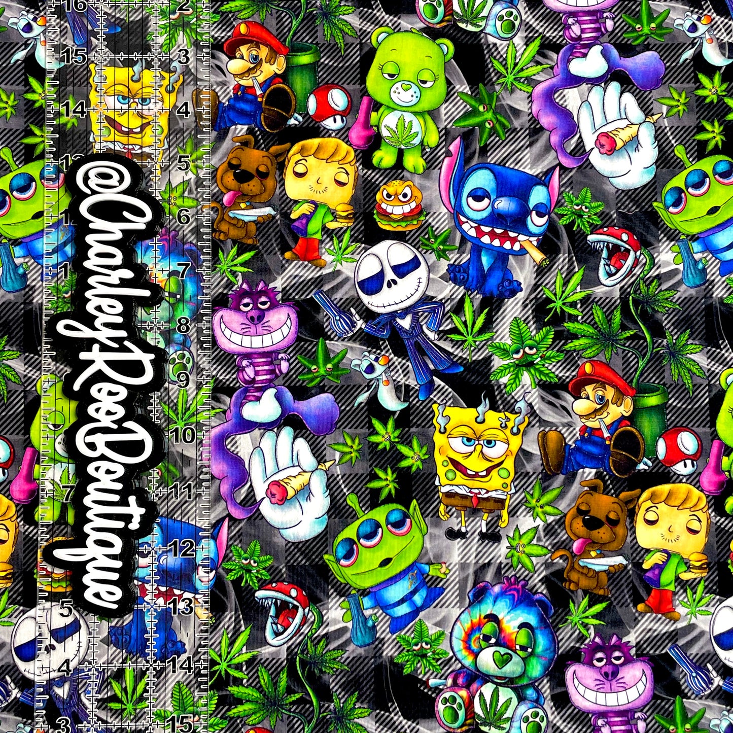 9x14 Tumbler Cut, Custom Fabric, CottonSpandex, High Quality, Mask Cut, Tumbler Fabric, Weed, Smokey Plaid, Stoner Toons