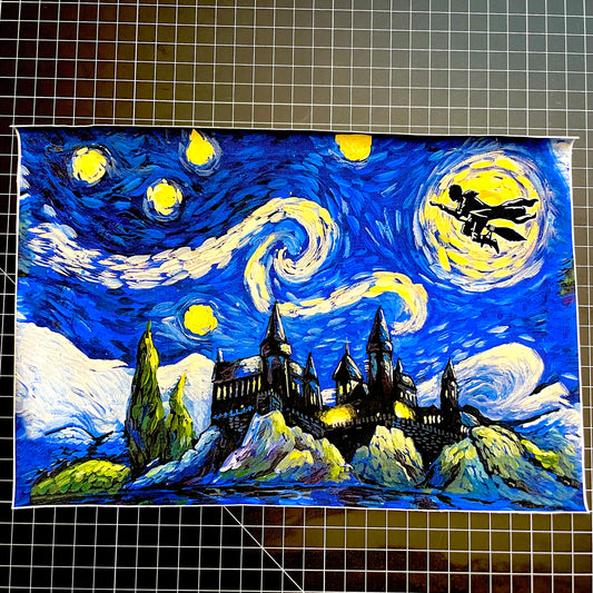 9x14 Tumbler Cut, Custom Fabric, CottonSpandex, High Quality, Mask Cut, Tumbler Fabric, Harry, Wizard, Starry HP Castle, Precut