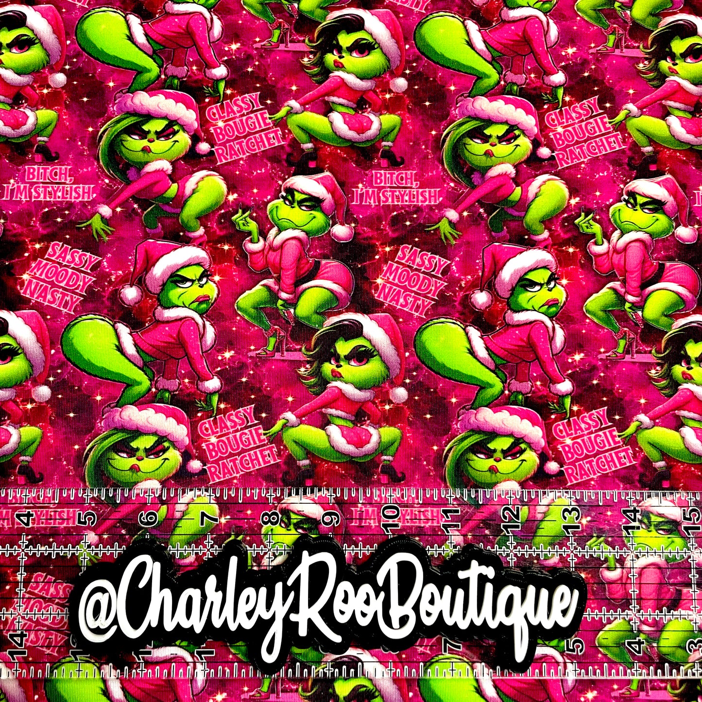 Exclusive, 9x14 Tumbler Cut, Custom Fabric, CottonSpandex, High Quality, Tumbler Fabric, Bougie Grinch Girl With Words