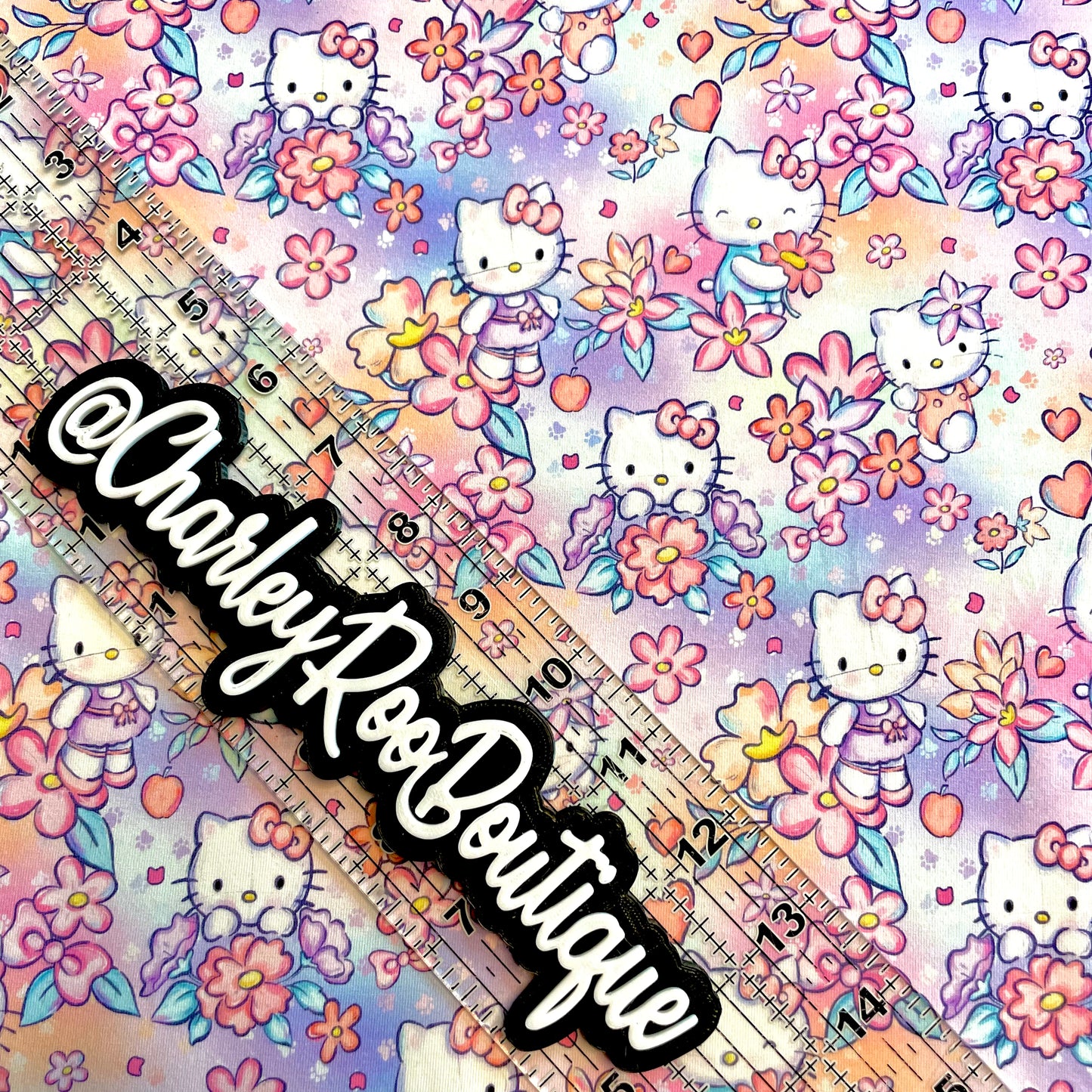 9x14 Tumbler Cut, Custom Fabric, CottonSpandex, High Quality, Mask Cut, Tumbler Fabric, Sanrio Kitty Floral