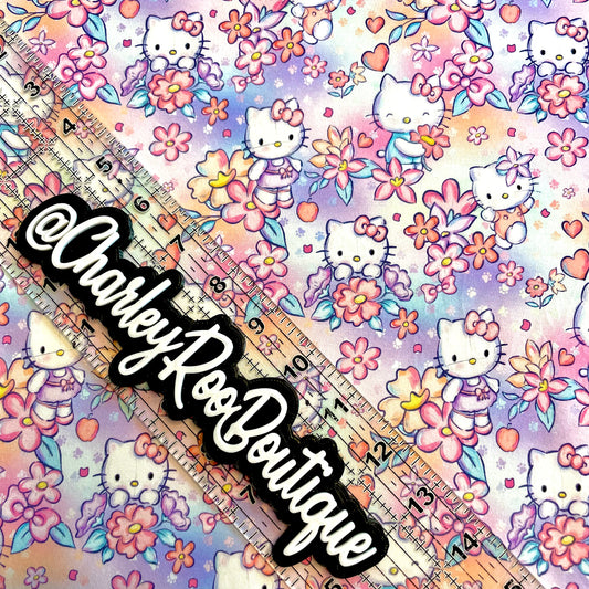 9x14 Tumbler Cut, Custom Fabric, CottonSpandex, High Quality, Mask Cut, Tumbler Fabric, Sanrio Kitty Floral