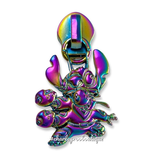 Zipper Pull, Stitch with Plasma Guns, Matte Rainbow