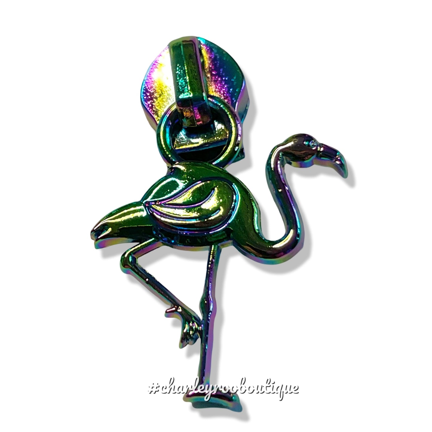 Zipper Pull, Flamingo, Rainbow