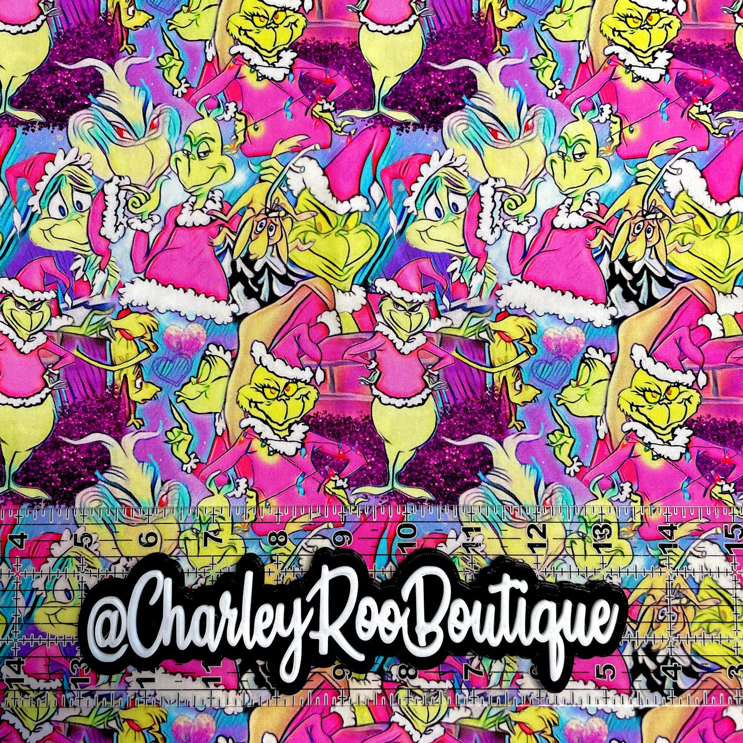 9x14 Tumbler Cut, Custom Fabric, CW Cotton Woven, High Quality, Mask Cut, Tumbler Fabric, Bright, Christmas, Grinch, Pink, New