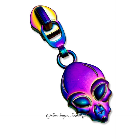 Zipper Pull, Alien Head, Matte Rainbow