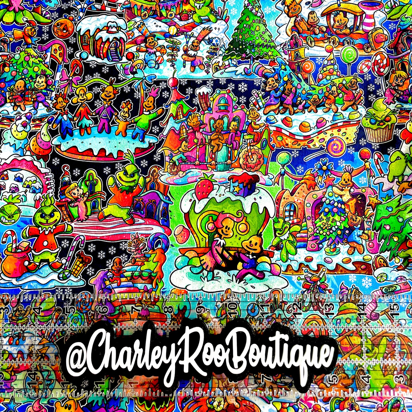 9x14 Tumbler Cut, Custom Fabric, CottonSpandex, High Quality, Mask Cut, Tumbler Fabric, Gingerbread Grinch