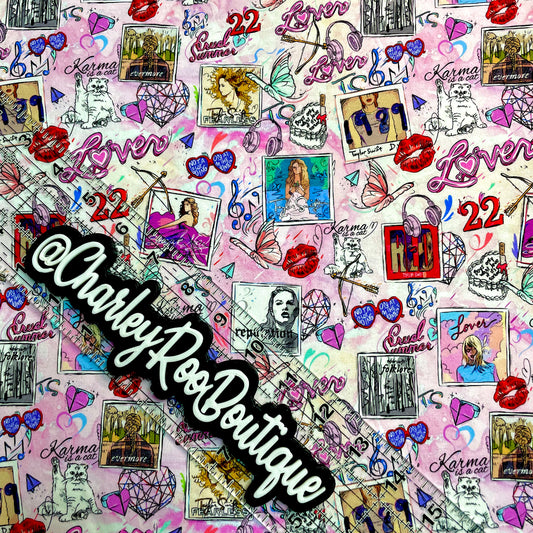 9x14 Tumbler Cut, Custom Fabric, CottonSpandex, High Quality, Mask Cut, Tumbler Fabric, Swiftie, Artistic Tswift Elements