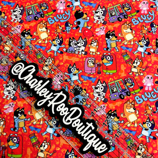 Exclusive, 9x14 Tumbler Cut, Custom Fabric, CottonSpandex, High Quality, Tumbler Fabric, CRB, Long Dog, Bluey Fire Leopard