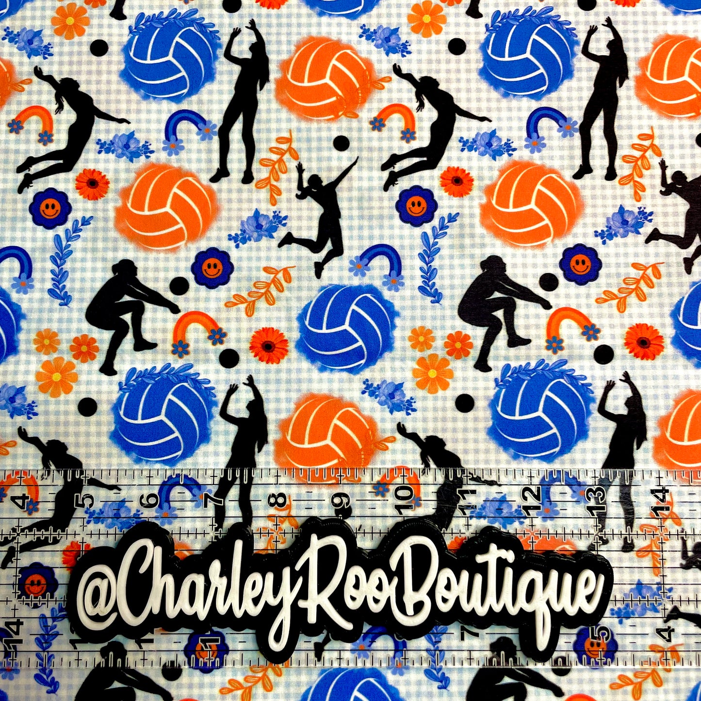 Exclusive, 9x14 Tumbler Cut, Custom Fabric, CW Cotton Woven, High Quality, Tumbler Fabric, Orange & Blue, Volleyball