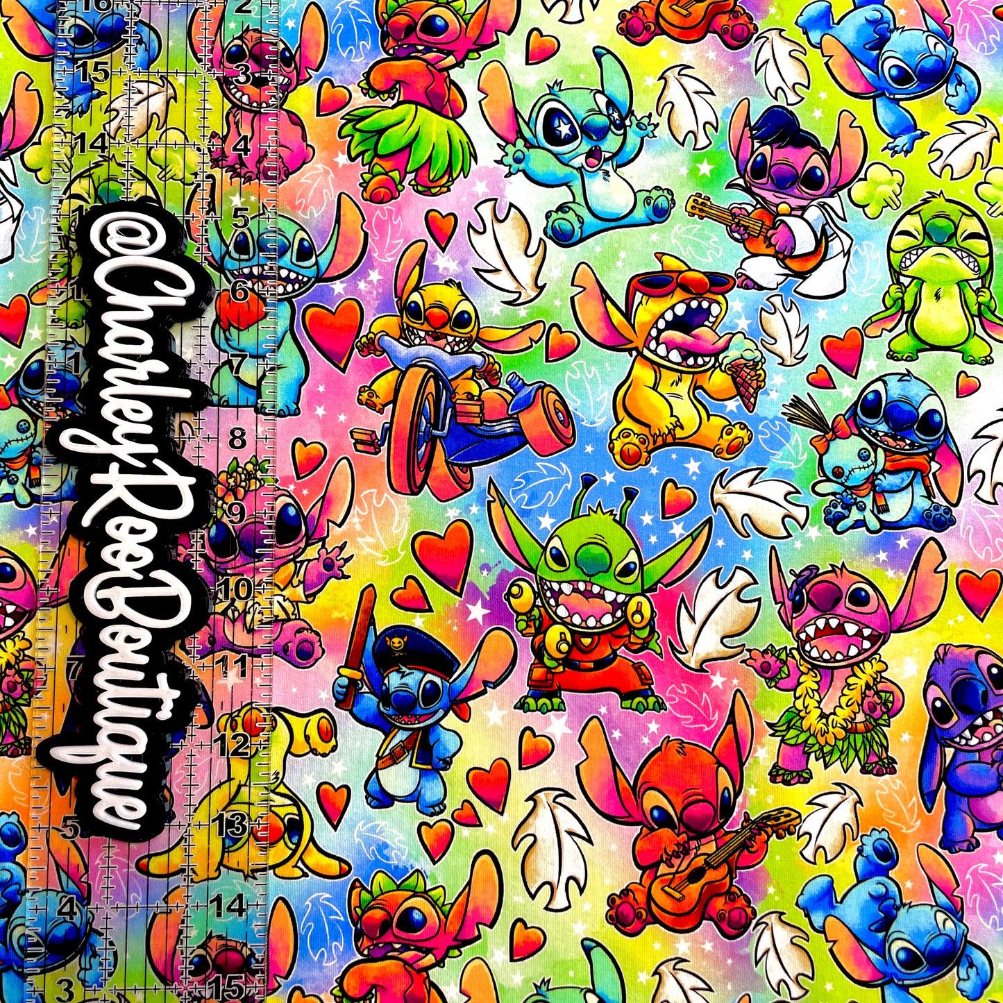 9x14 Tumbler Cut, Custom Fabric, CottonSpandex, High Quality, Mask Cut, Tumbler Fabric, Disney, Stitch, Vibrant, Rainbow 626, New