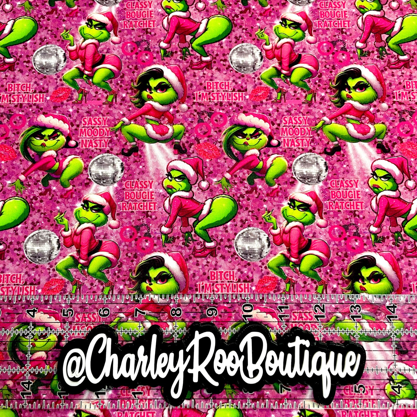 Exclusive, 9x14 Tumbler Cut, Custom Fabric, CottonSpandex, High Quality, Tumbler Fabric, Bougie Grinch Girl, Disco