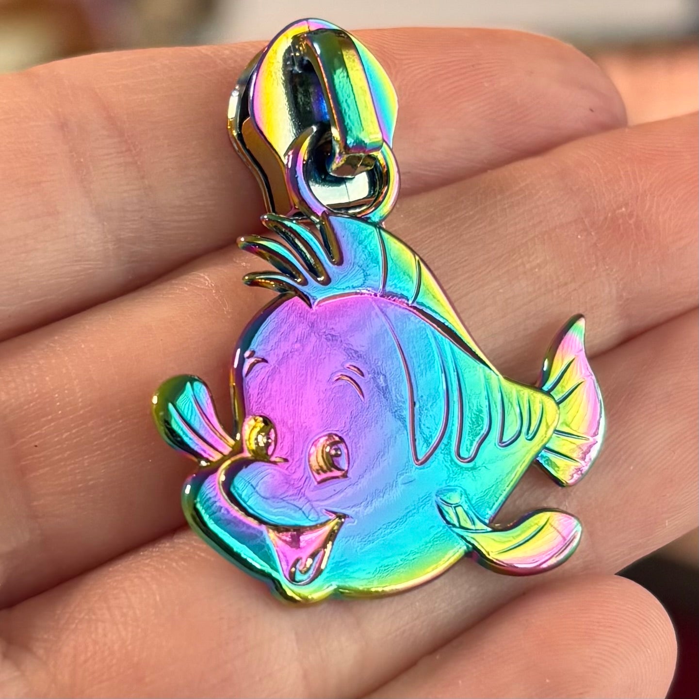 Zipper Pull, Flounder, Mermaid Friend, Rainbow
