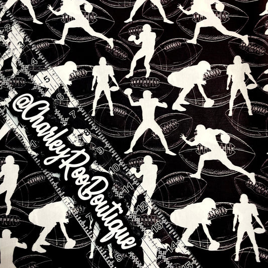Exclusive, 9x14 Tumbler Cut, Custom Fabric, CW Cotton Woven, High Quality, Tumbler Fabric, Football, Black & White
