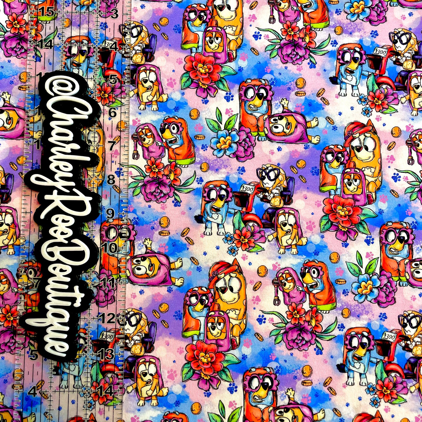 9x14 Tumbler Cut, Custom Fabric, CottonSpandex, High Quality, Mask Cut, Tumbler Fabric, Bluey, Grannie Heelers