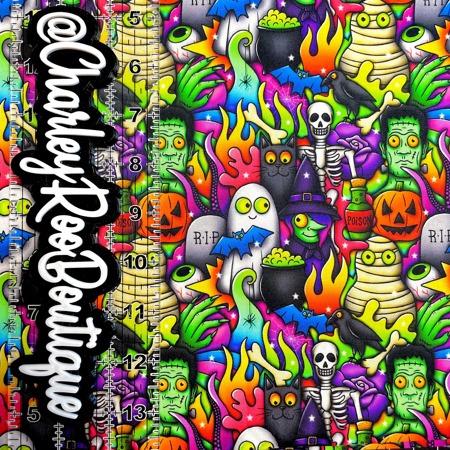 9x14 Tumbler Cut, Custom Fabric, CW Cotton Woven, High Quality, Mask Cut, Tumbler Fabric, Not So Spooky Halloween Toons