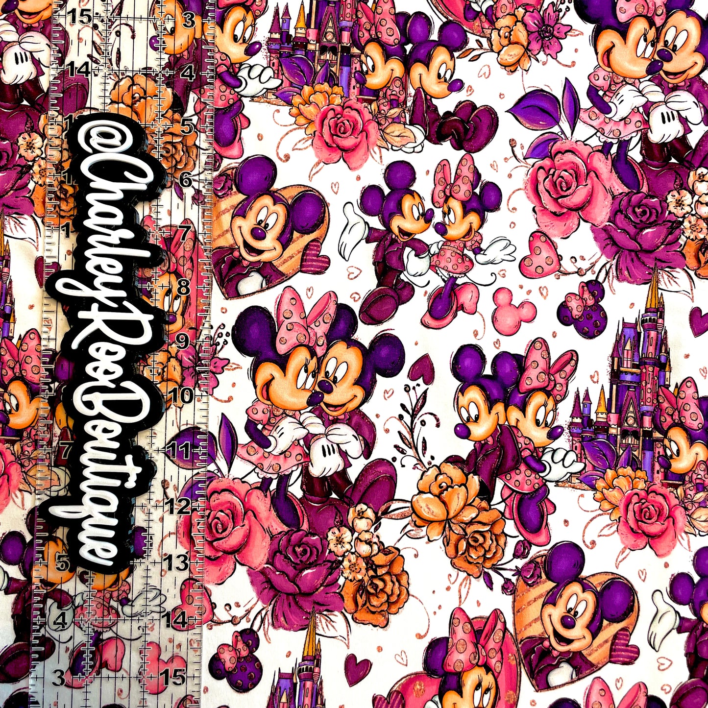9x14 Tumbler Cut, Custom Fabric, CottonSpandex, High Quality, Mask Cut, Tumbler Fabric, Minnie, Blushing Mouse Main, Purple, Beautiful