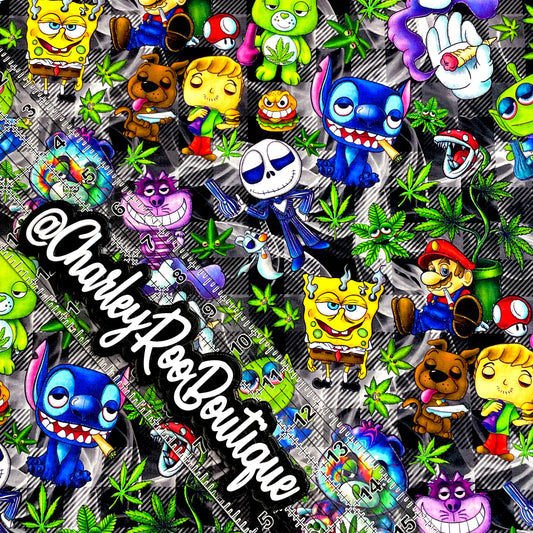 9x14 Tumbler Cut, Custom Fabric, CottonSpandex, High Quality, Mask Cut, Tumbler Fabric, Weed, Smokey Plaid, Stoner Toons