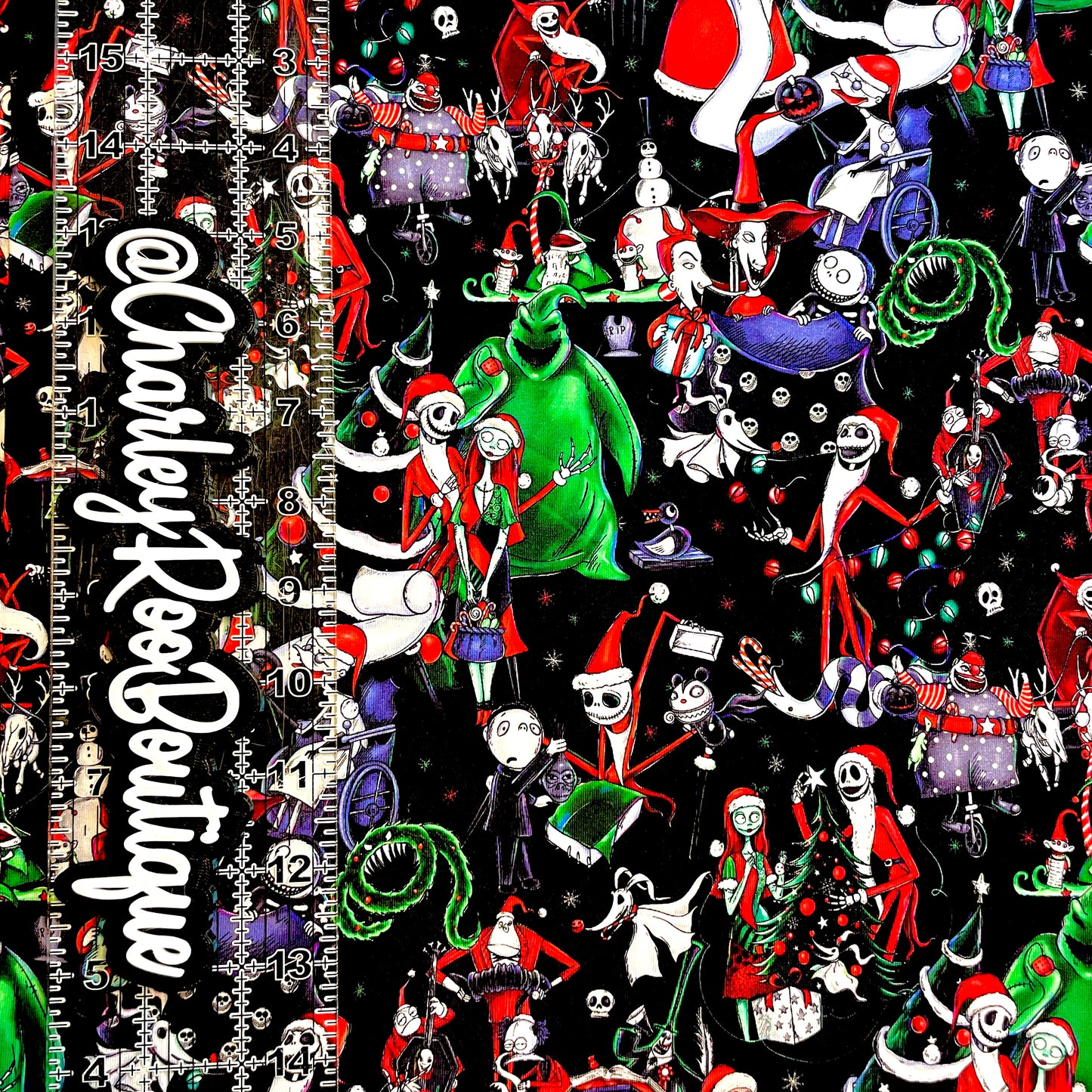 9x14 Tumbler Cut, Custom Fabric, CottonSpandex, High Quality, Mask Cut, Tumbler Fabric, Halloween, Christmas Town on Black, NBC