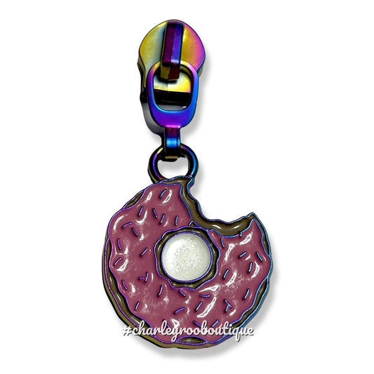 Zipper Pull, Glitter Donut, Rainbow Matte